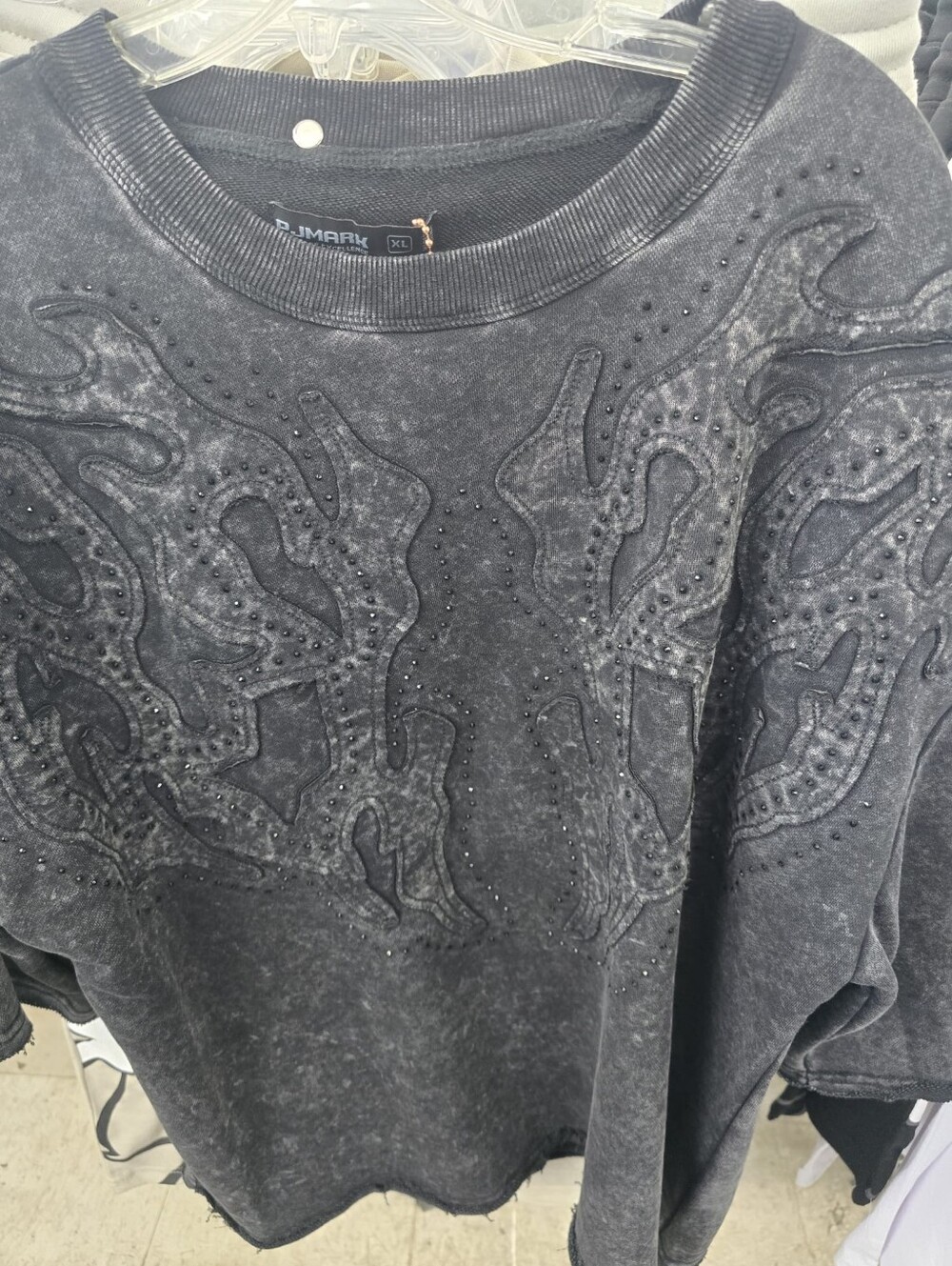 PJ Mark Black Acid Wash Flame Sweatshirt XL